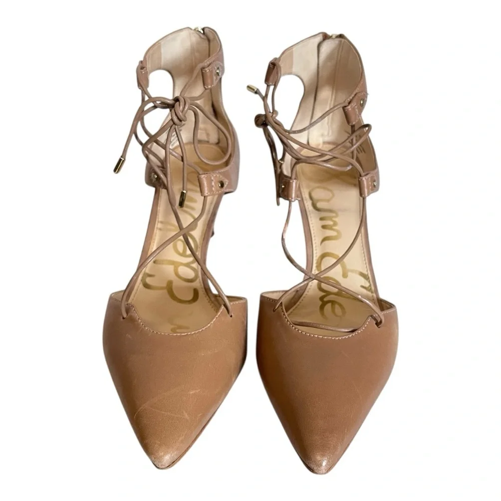 Sam Edelman | Taylor Lace Up‎ Pointy Nude Beige Heels 7.5